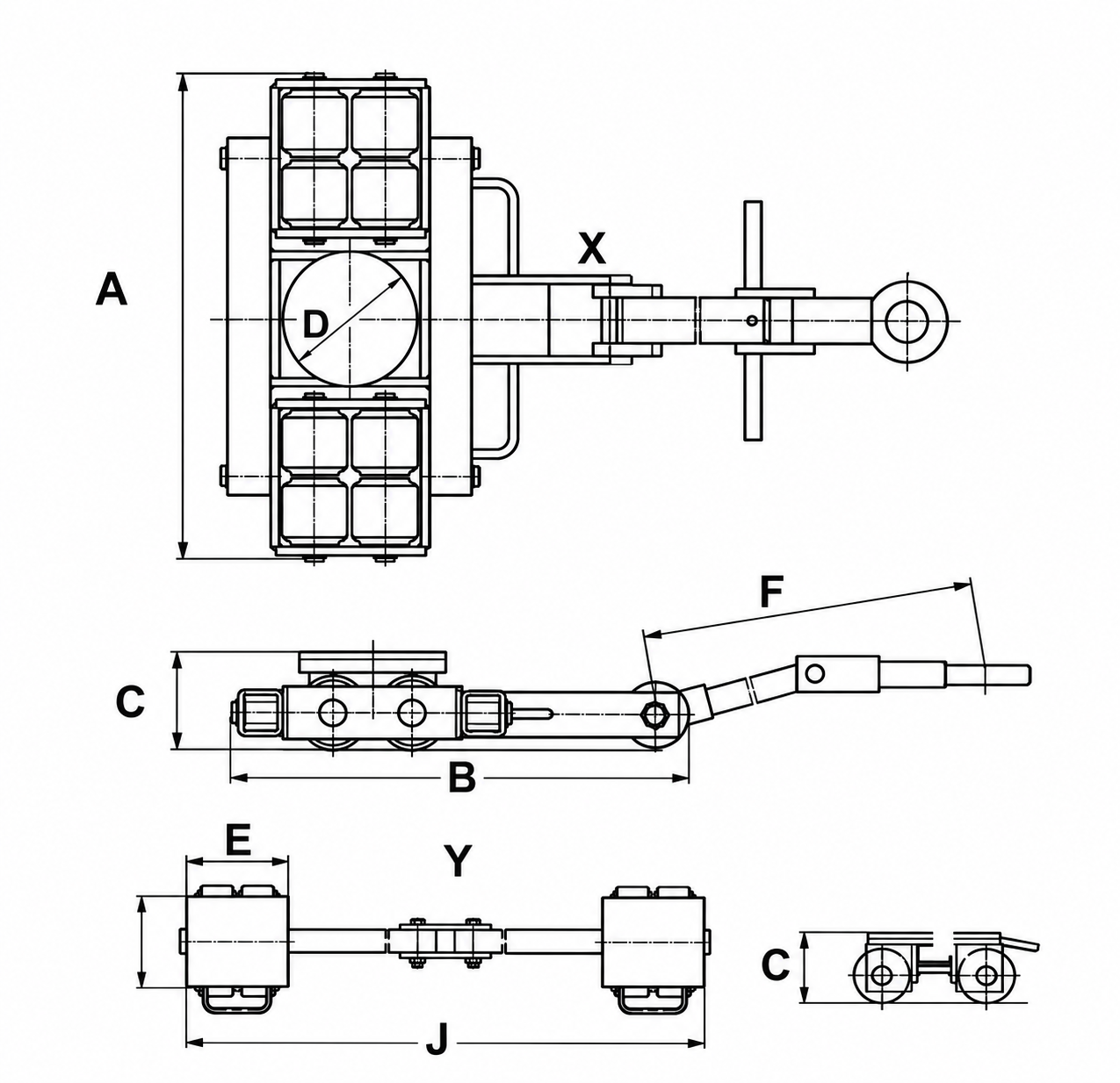 Dimensjonstegning for X8 og Y8 transportruller