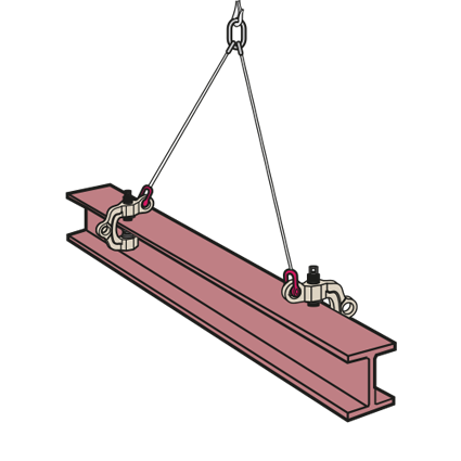 Skruklype SWC-S brukt med to klyper på liggende stålbjelke